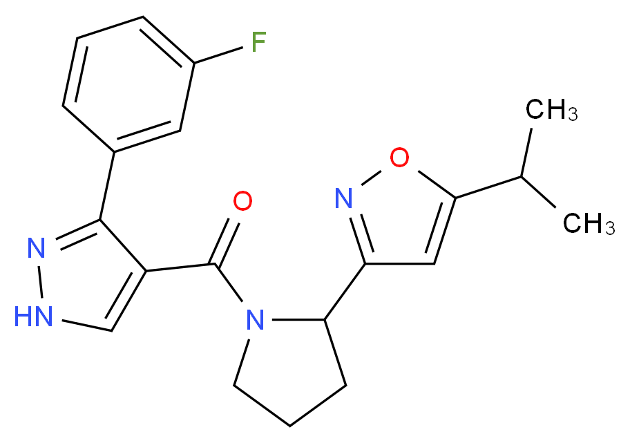 3-(1-{[3-(3-fluorophenyl)-1H-pyrazol-4-yl]carbonyl}-2-pyrrolidinyl)-5-isopropylisoxazole_分子结构_CAS_)