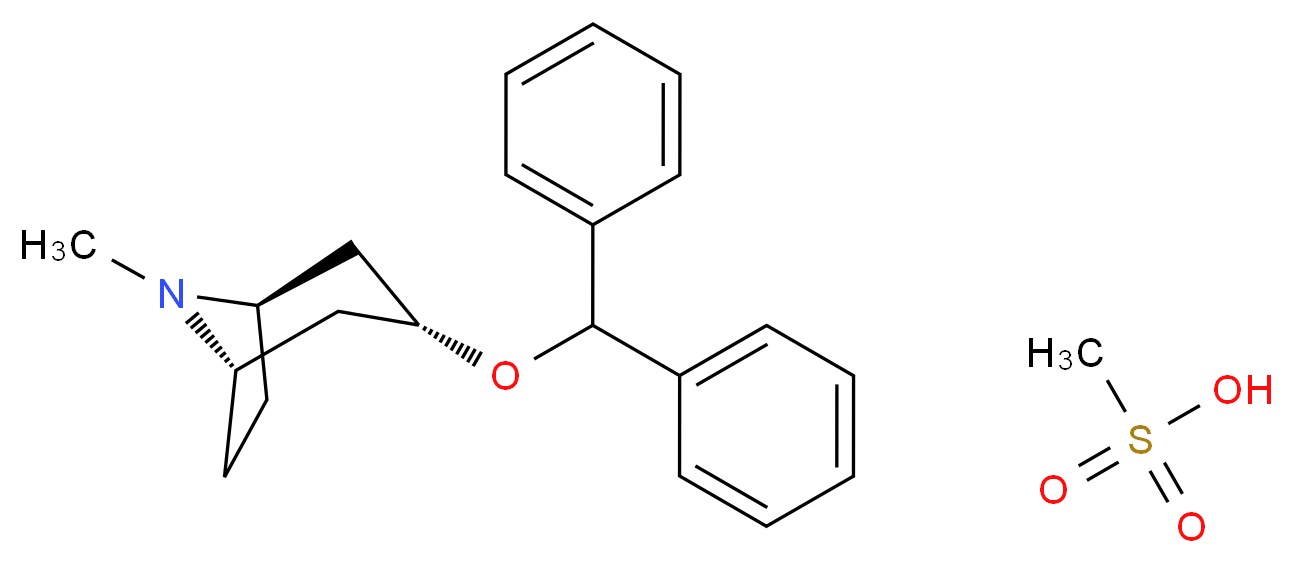 (1R,3R,5S)-3-(diphenylmethoxy)-8-methyl-8-azabicyclo[3.2.1]octane; methanesulfonic acid_分子结构_CAS_132-17-2