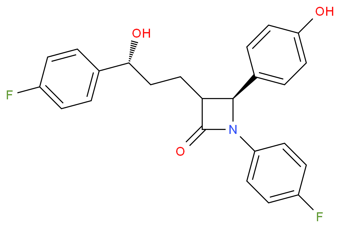 (4S)-1-(4-fluorophenyl)-3-[(3R)-3-(4-fluorophenyl)-3-hydroxypropyl]-4-(4-hydroxyphenyl)azetidin-2-one_分子结构_CAS_163380-16-3