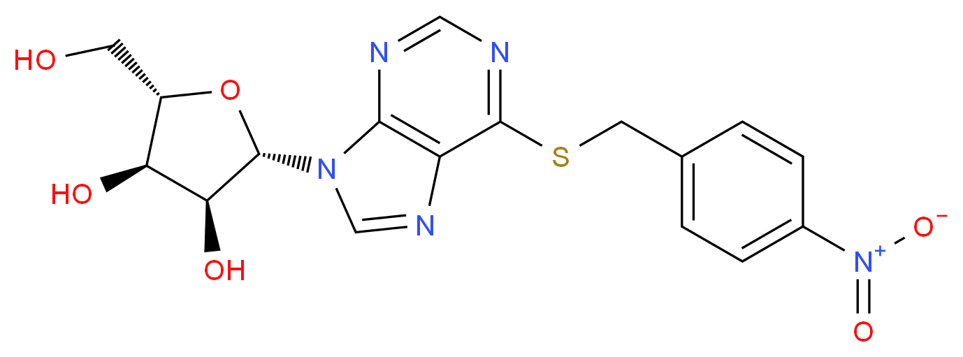 (2S,3R,4S,5S)-2-(hydroxymethyl)-5-(6-{[(4-nitrophenyl)methyl]sulfanyl}-9H-purin-9-yl)oxolane-3,4-diol_分子结构_CAS_38048-32-7