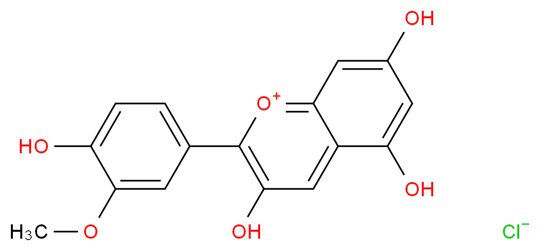 3,5,7-trihydroxy-2-(4-hydroxy-3-methoxyphenyl)-1λ<sup>4</sup>-chromen-1-ylium chloride_分子结构_CAS_134-01-0