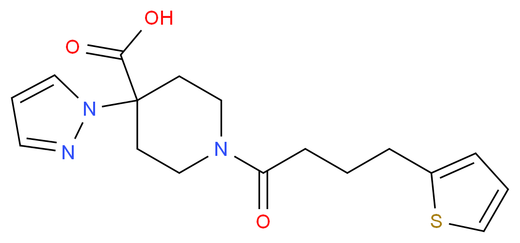 4-(1H-pyrazol-1-yl)-1-[4-(2-thienyl)butanoyl]piperidine-4-carboxylic acid_分子结构_CAS_)