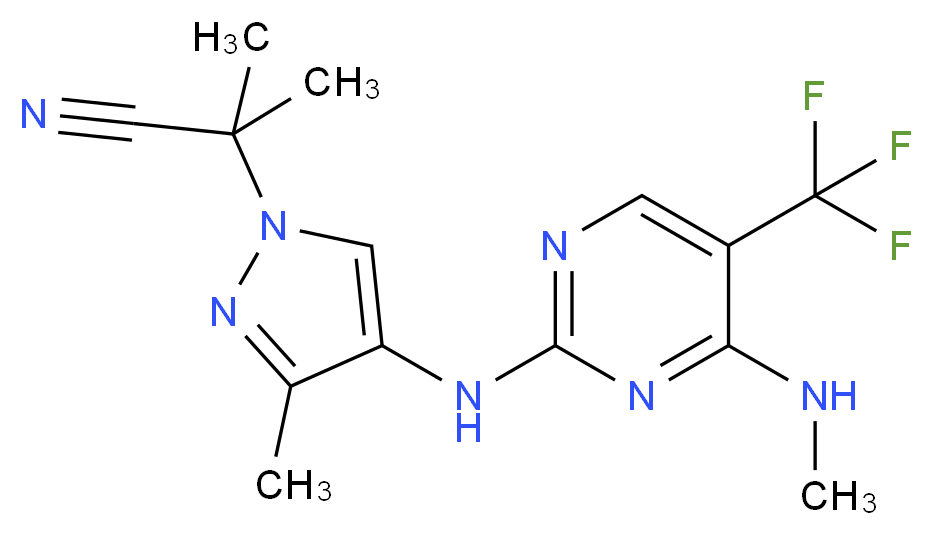 2-methyl-2-(3-methyl-4-{[4-(methylamino)-5-(trifluoromethyl)pyrimidin-2-yl]amino}-1H-pyrazol-1-yl)propanenitrile_分子结构_CAS_1374828-69-9