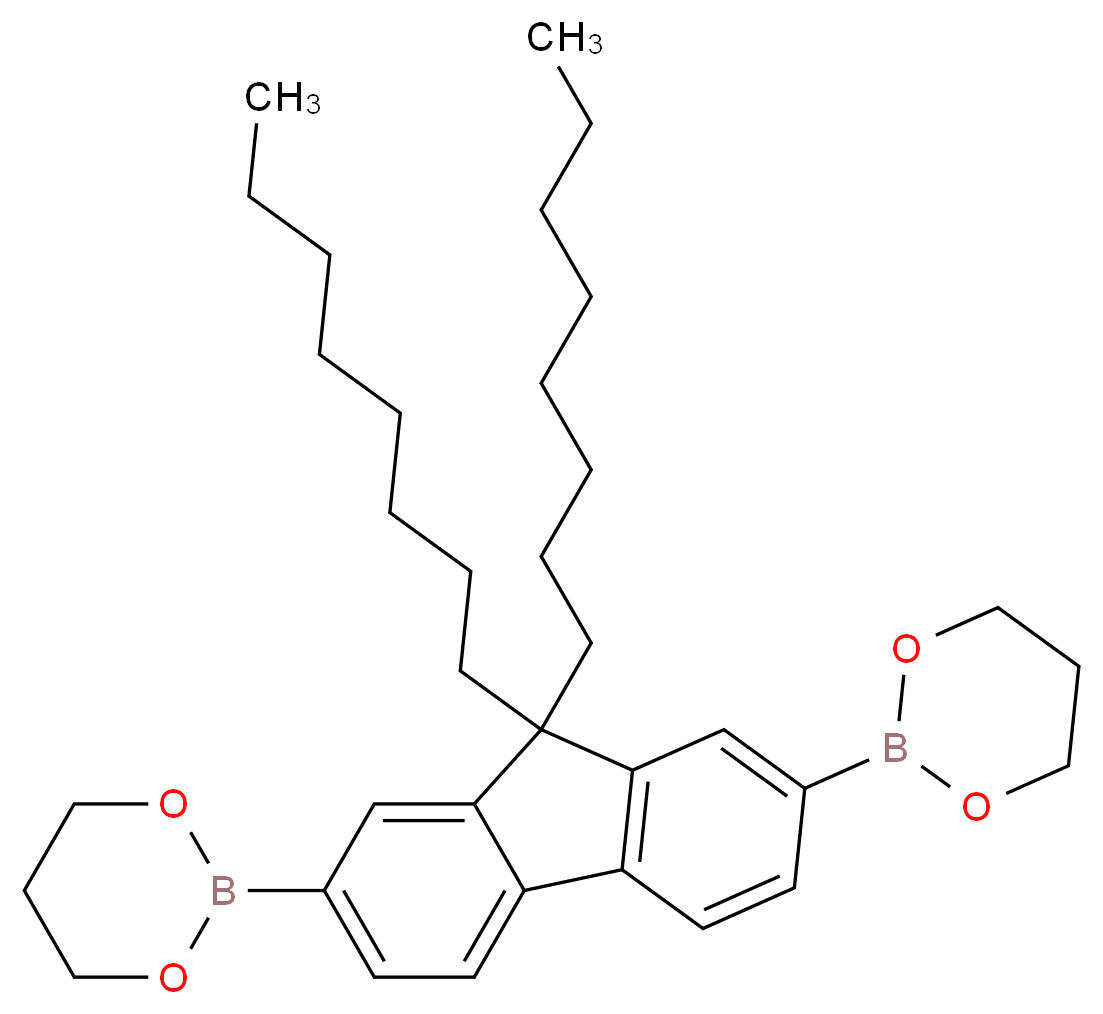 2-[7-(1,3,2-dioxaborinan-2-yl)-9,9-dioctyl-9H-fluoren-2-yl]-1,3,2-dioxaborinane_分子结构_CAS_317802-08-7