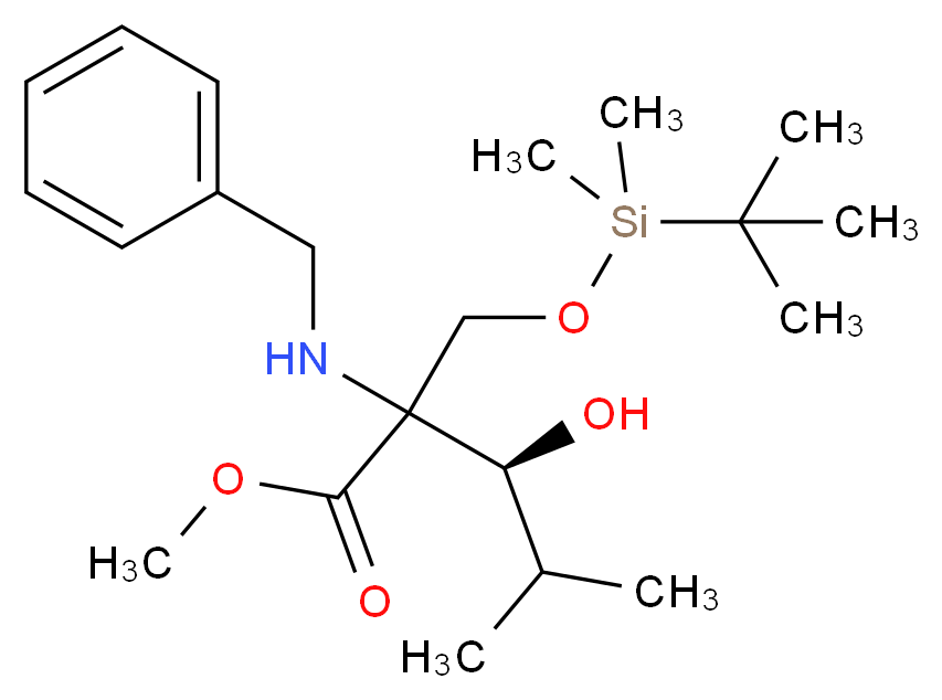 Methyl (2R,3S)-2-Benzylamino-2-(t-butyldimethylsilyloxymethyl)-3-hydroxy-4-methylpentanoate_分子结构_CAS_145451-92-9)