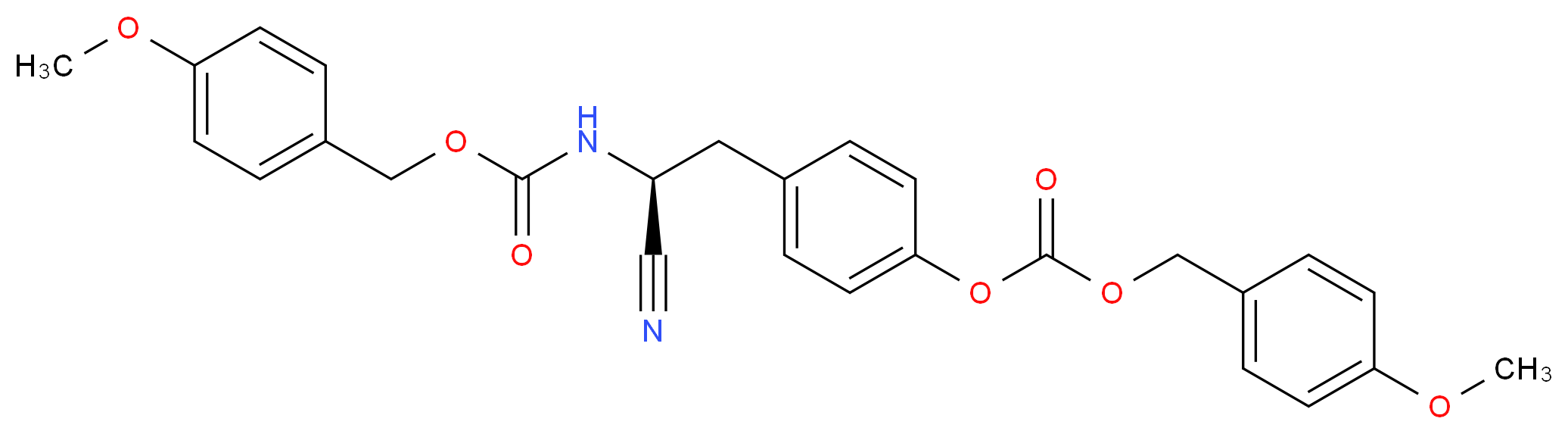 N,O-双(4-甲氧基苄氧基羰基)-(S)-2-氨基-3-(4-羟苯基)丙腈_分子结构_CAS_73148-72-8)