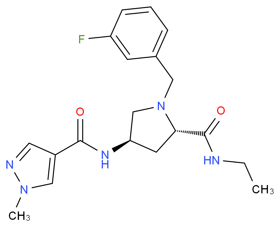 (4R)-N-ethyl-1-(3-fluorobenzyl)-4-{[(1-methyl-1H-pyrazol-4-yl)carbonyl]amino}-L-prolinamide_分子结构_CAS_)
