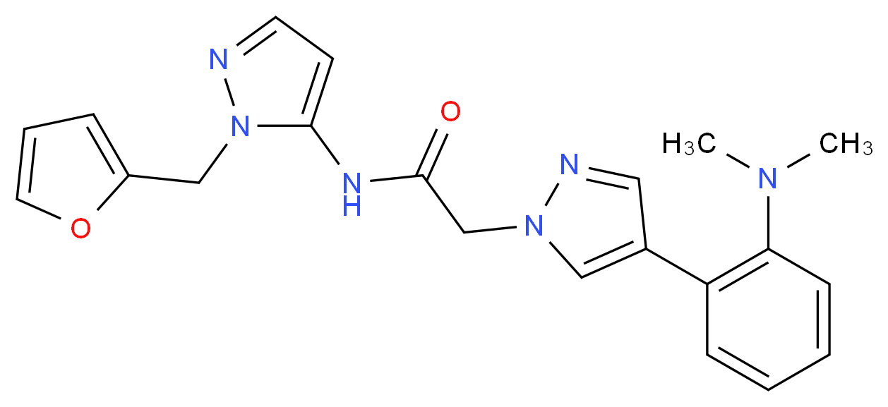 2-{4-[2-(dimethylamino)phenyl]-1H-pyrazol-1-yl}-N-[1-(2-furylmethyl)-1H-pyrazol-5-yl]acetamide_分子结构_CAS_)