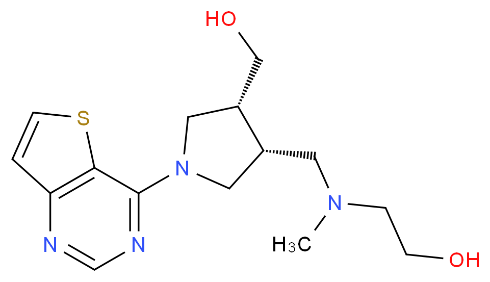 2-[{[(3R*,4R*)-4-(hydroxymethyl)-1-thieno[3,2-d]pyrimidin-4-ylpyrrolidin-3-yl]methyl}(methyl)amino]ethanol_分子结构_CAS_)