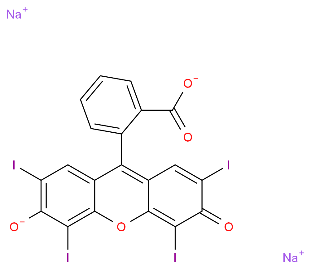 disodium 2-(2,4,5,7-tetraiodo-6-oxido-3-oxo-3H-xanthen-9-yl)benzoate_分子结构_CAS_568-63-8