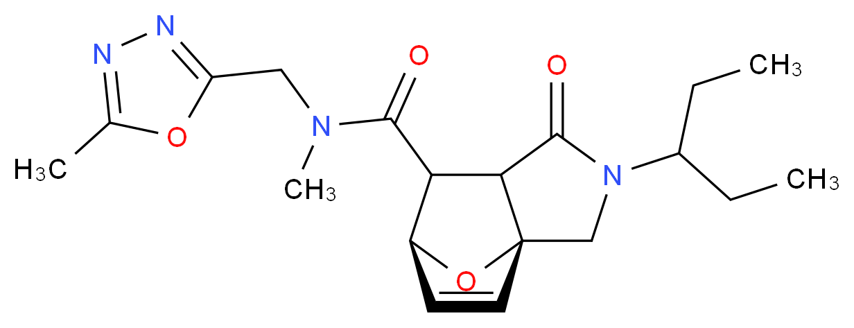 (3aR*,6S*)-2-(1-ethylpropyl)-N-methyl-N-[(5-methyl-1,3,4-oxadiazol-2-yl)methyl]-1-oxo-1,2,3,6,7,7a-hexahydro-3a,6-epoxyisoindole-7-carboxamide_分子结构_CAS_)