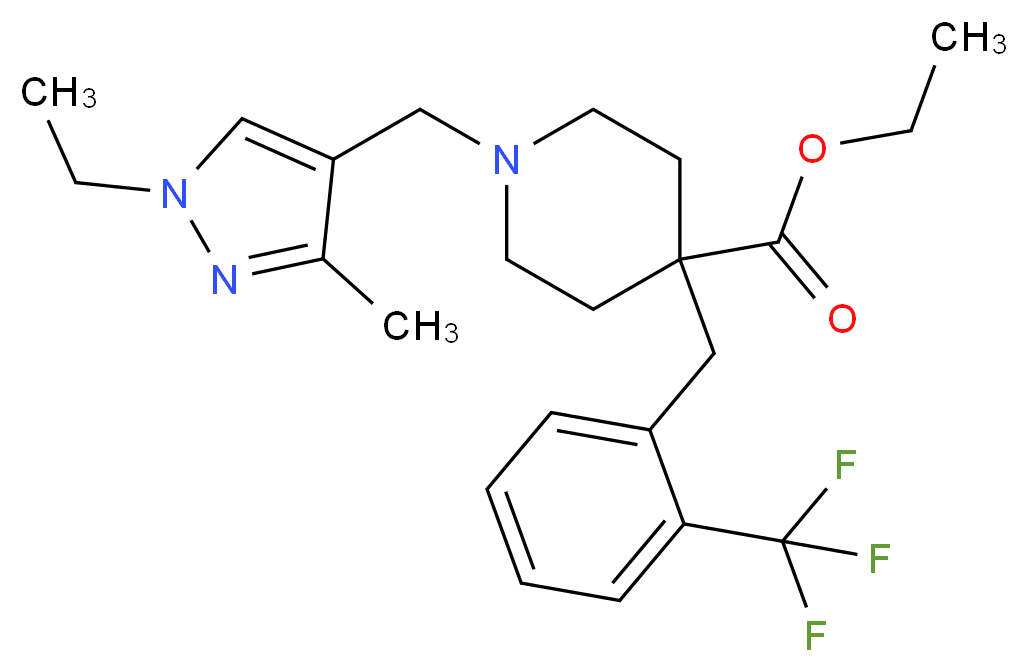 ethyl 1-[(1-ethyl-3-methyl-1H-pyrazol-4-yl)methyl]-4-[2-(trifluoromethyl)benzyl]-4-piperidinecarboxylate_分子结构_CAS_)
