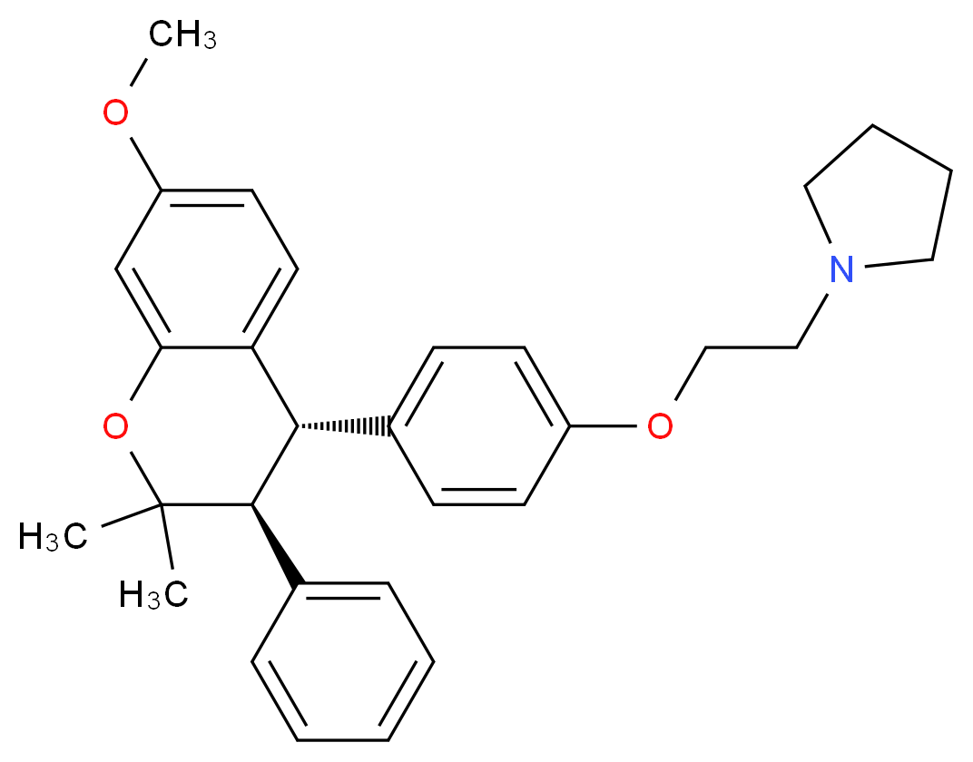 1-(2-{4-[(3S,4S)-7-methoxy-2,2-dimethyl-3-phenyl-3,4-dihydro-2H-1-benzopyran-4-yl]phenoxy}ethyl)pyrrolidine_分子结构_CAS_9032-43-3