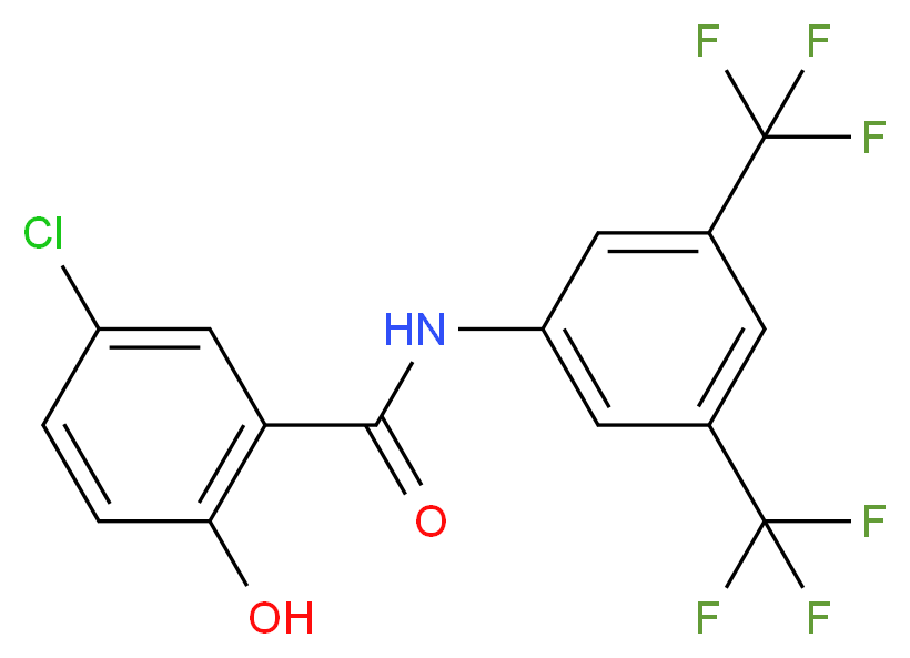 N-[3,5-bis(trifluoromethyl)phenyl]-5-chloro-2-hydroxybenzamide_分子结构_CAS_978-62-1