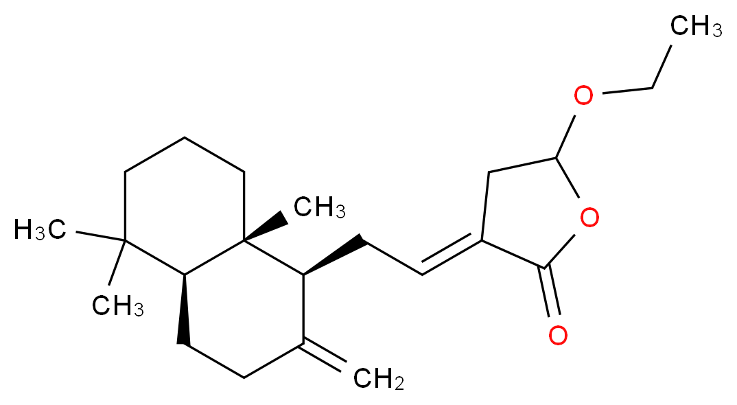 (3E)-3-{2-[(1S,4aS,8aS)-5,5,8a-trimethyl-2-methylidene-decahydronaphthalen-1-yl]ethylidene}-5-ethoxyoxolan-2-one_分子结构_CAS_138965-89-6