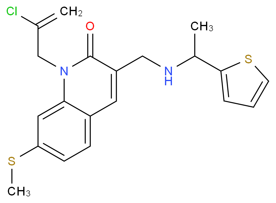 1-(2-chloro-2-propen-1-yl)-7-(methylthio)-3-({[1-(2-thienyl)ethyl]amino}methyl)-2(1H)-quinolinone_分子结构_CAS_)
