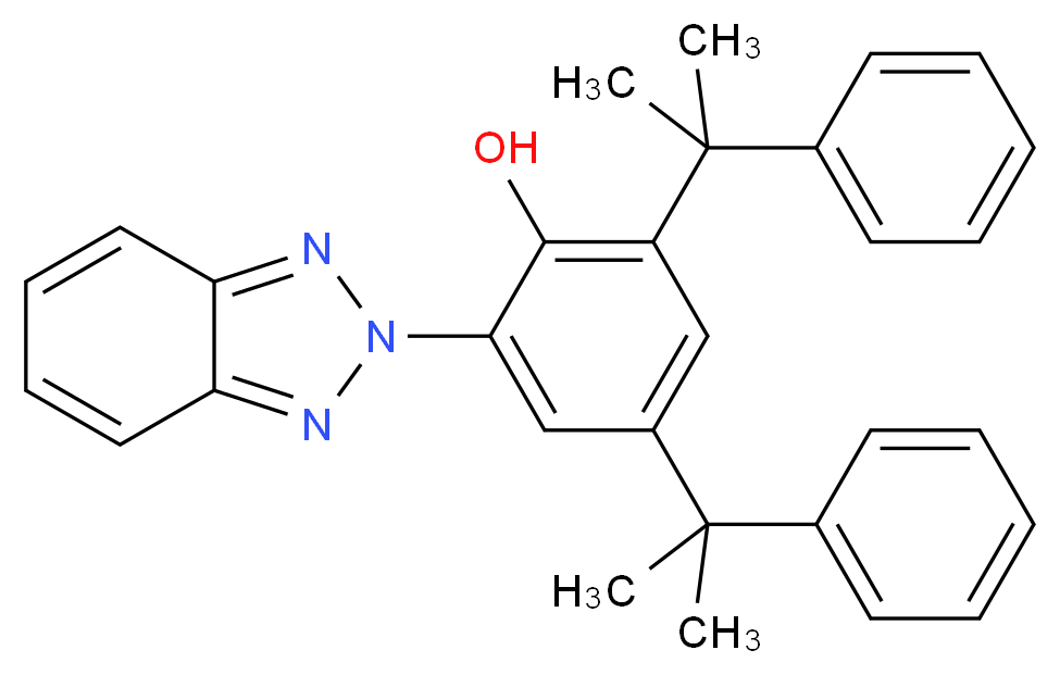 2-(2H-苯并三唑-2-基)-4,6-二(1-甲基-1-苯基乙基)苯酚_分子结构_CAS_70321-86-7)