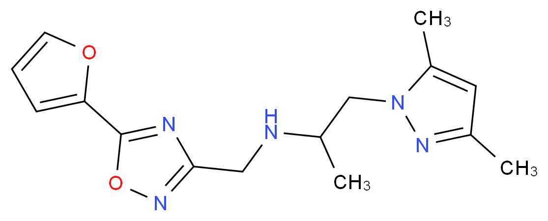 1-(3,5-dimethyl-1H-pyrazol-1-yl)-N-{[5-(2-furyl)-1,2,4-oxadiazol-3-yl]methyl}propan-2-amine_分子结构_CAS_)