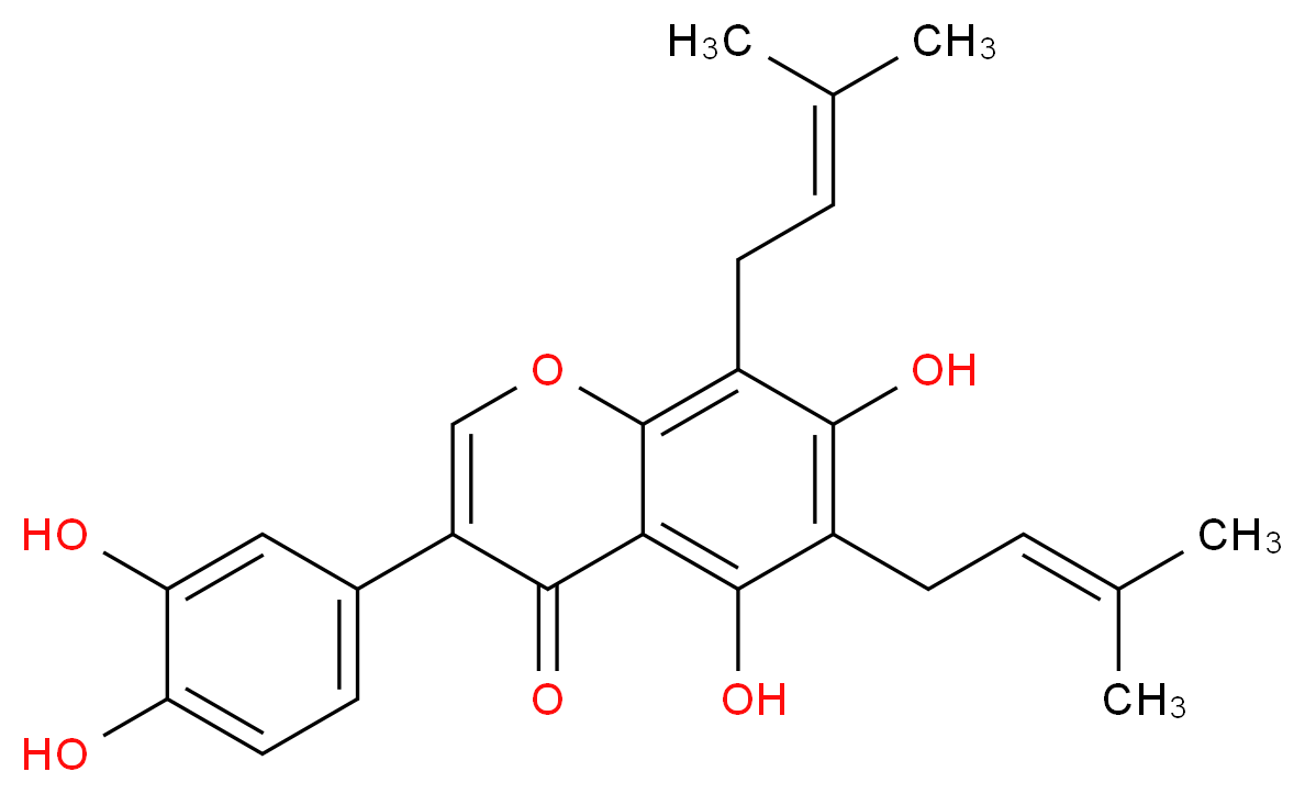 3-(3,4-dihydroxyphenyl)-5,7-dihydroxy-6,8-bis(3-methylbut-2-en-1-yl)-4H-chromen-4-one_分子结构_CAS_66777-70-6