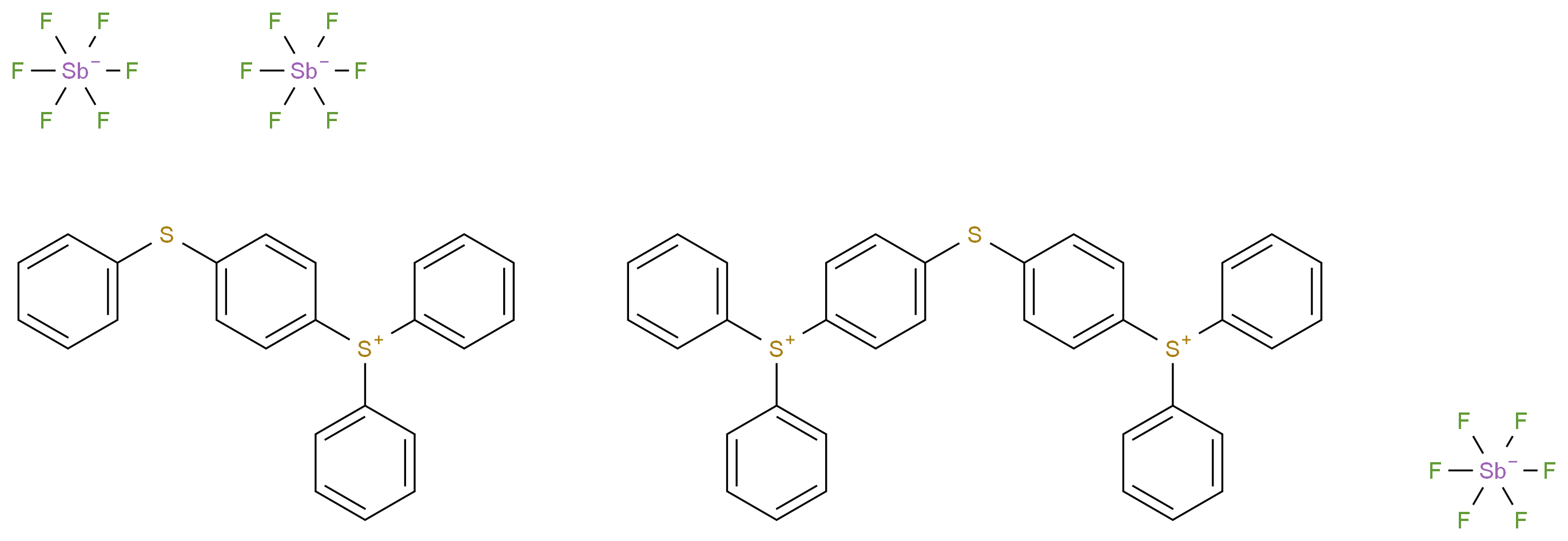 (4-{[4-(diphenylsulfaniumyl)phenyl]sulfanyl}phenyl)diphenylsulfanium; diphenyl[4-(phenylsulfanyl)phenyl]sulfanium; tris(hexafluorostibanuide)_分子结构_CAS_109037-75-4