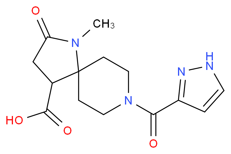 1-methyl-2-oxo-8-(1H-pyrazol-3-ylcarbonyl)-1,8-diazaspiro[4.5]decane-4-carboxylic acid_分子结构_CAS_)