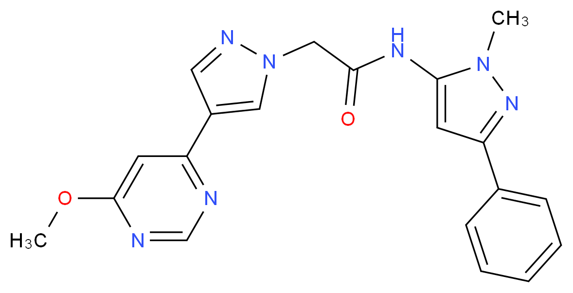 2-[4-(6-methoxypyrimidin-4-yl)-1H-pyrazol-1-yl]-N-(1-methyl-3-phenyl-1H-pyrazol-5-yl)acetamide_分子结构_CAS_)