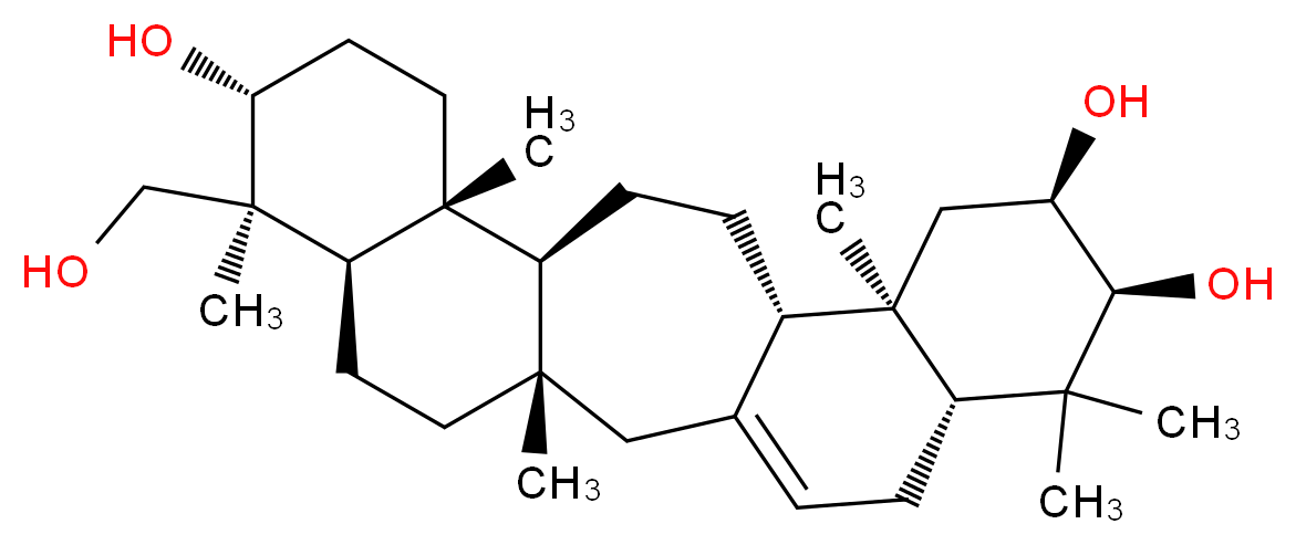 (1S,6R,8S,9R,11R,12S,15S,16R,19R,20S,21R)-20-(hydroxymethyl)-1,7,7,11,16,20-hexamethylpentacyclo[13.8.0.0<sup>3</sup>,<sup>1</sup><sup>2</sup>.0<sup>6</sup>,<sup>1</sup><sup>1</sup>.0<sup>1</sup><sup>6</sup>,<sup>2</sup><sup>1</sup>]tricos-3-ene-8,9,19-triol_分子结构_CAS_53755-76-3