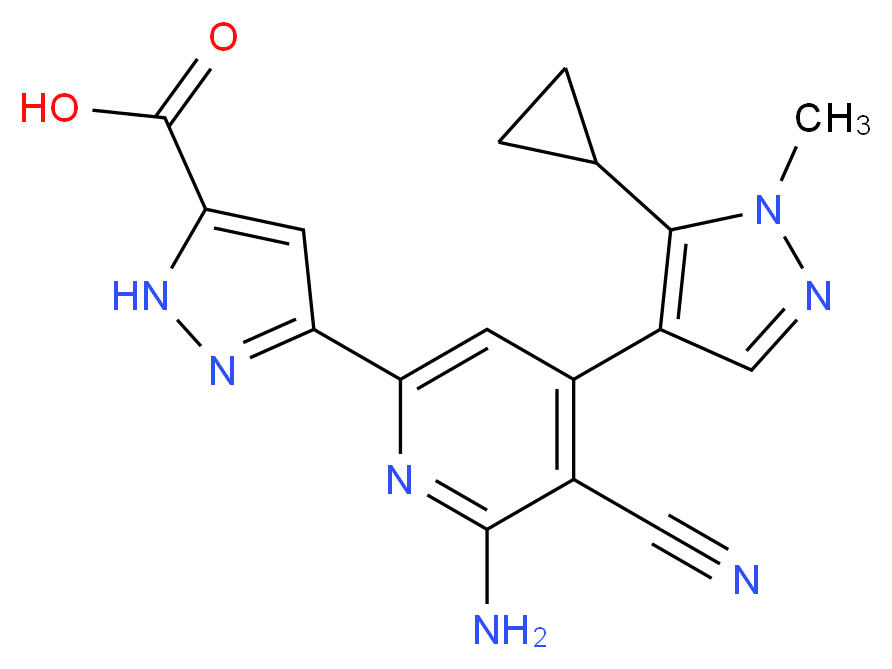 3-[6-amino-5-cyano-4-(5-cyclopropyl-1-methyl-1H-pyrazol-4-yl)pyridin-2-yl]-1H-pyrazole-5-carboxylic acid_分子结构_CAS_)