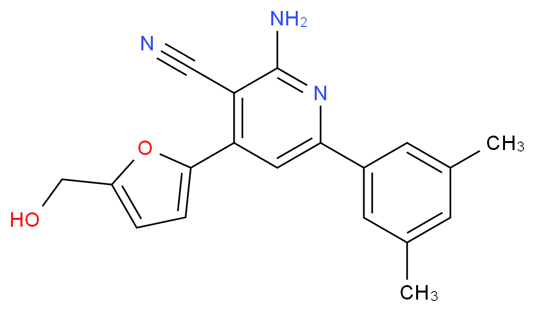 2-amino-6-(3,5-dimethylphenyl)-4-[5-(hydroxymethyl)-2-furyl]nicotinonitrile_分子结构_CAS_)