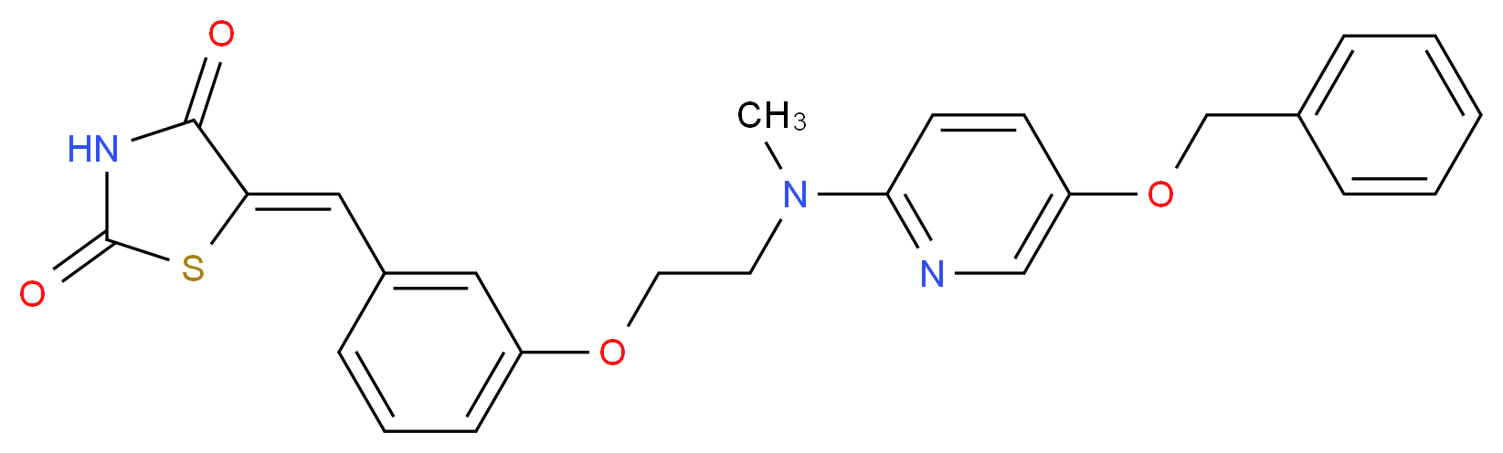 (5Z)-5-{[3-(2-{[5-(benzyloxy)pyridin-2-yl](methyl)amino}ethoxy)phenyl]methylidene}-1,3-thiazolidine-2,4-dione_分子结构_CAS_1076199-05-7