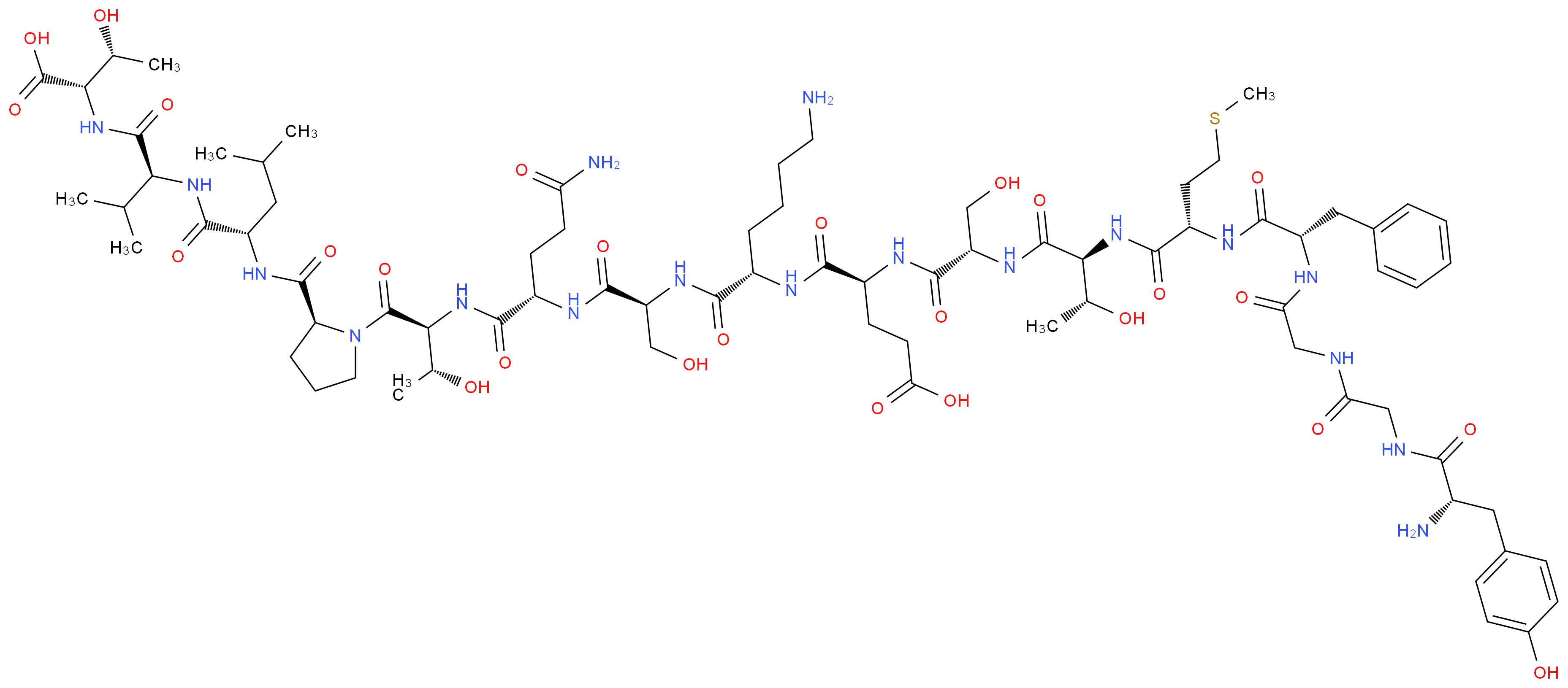 (4S)-4-{[(1S)-5-amino-1-{[(1S)-1-{[(1S)-3-carbamoyl-1-{[(2S,3R)-1-[(2S)-2-{[(1S)-1-{[(1S)-1-{[(1S,2R)-1-carboxy-2-hydroxypropyl]carbamoyl}-2-methylpropyl]carbamoyl}-3-methylbutyl]carbamoyl}pyrrolidin-1-yl]-3-hydroxy-1-oxobutan-2-yl]carbamoyl}propyl]carbamoyl}-2-hydroxyethyl]carbamoyl}pentyl]carbamoyl}-4-[(2S)-2-[(2S,3R)-2-[(2S)-2-[(2S)-2-(2-{2-[(2S)-2-amino-3-(4-hydroxyphenyl)propanamido]acetamido}acetamido)-3-phenylpropanamido]-4-(methylsulfanyl)butanamido]-3-hydroxybutanamido]-3-hydroxypropanamido]butanoic acid_分子结构_CAS_61512-76-3