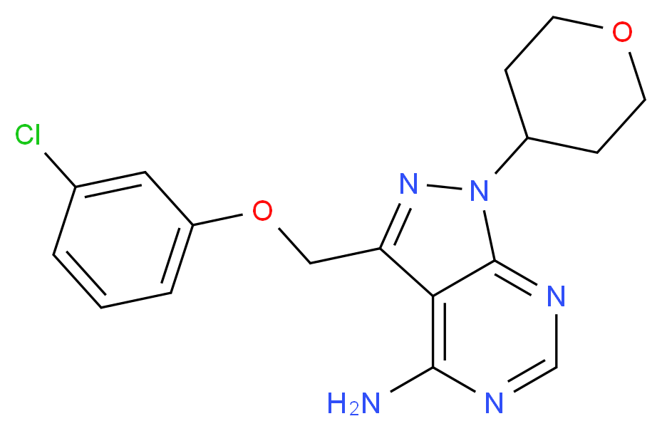 3-(3-chlorophenoxymethyl)-1-(oxan-4-yl)-1H-pyrazolo[3,4-d]pyrimidin-4-amine_分子结构_CAS_1188296-52-7