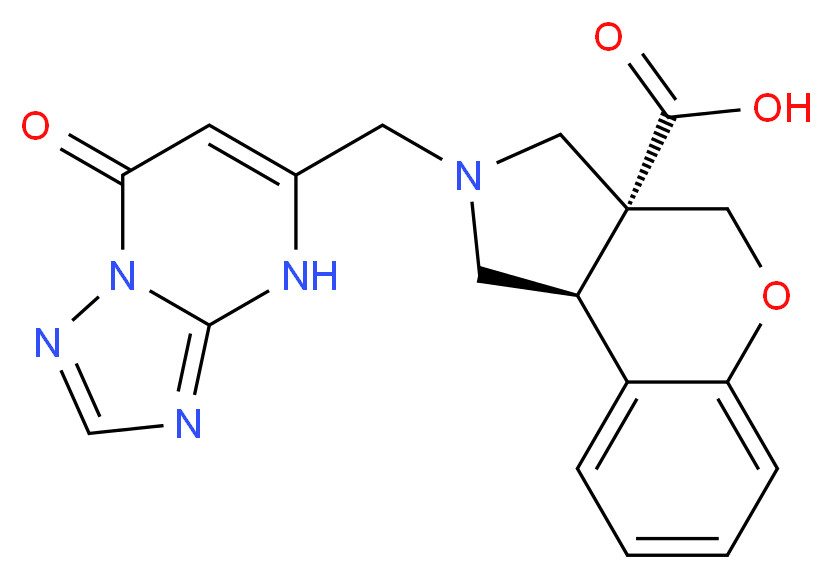 (3aR*,9bR*)-2-[(7-oxo-4,7-dihydro[1,2,4]triazolo[1,5-a]pyrimidin-5-yl)methyl]-1,2,3,9b-tetrahydrochromeno[3,4-c]pyrrole-3a(4H)-carboxylic acid_分子结构_CAS_)