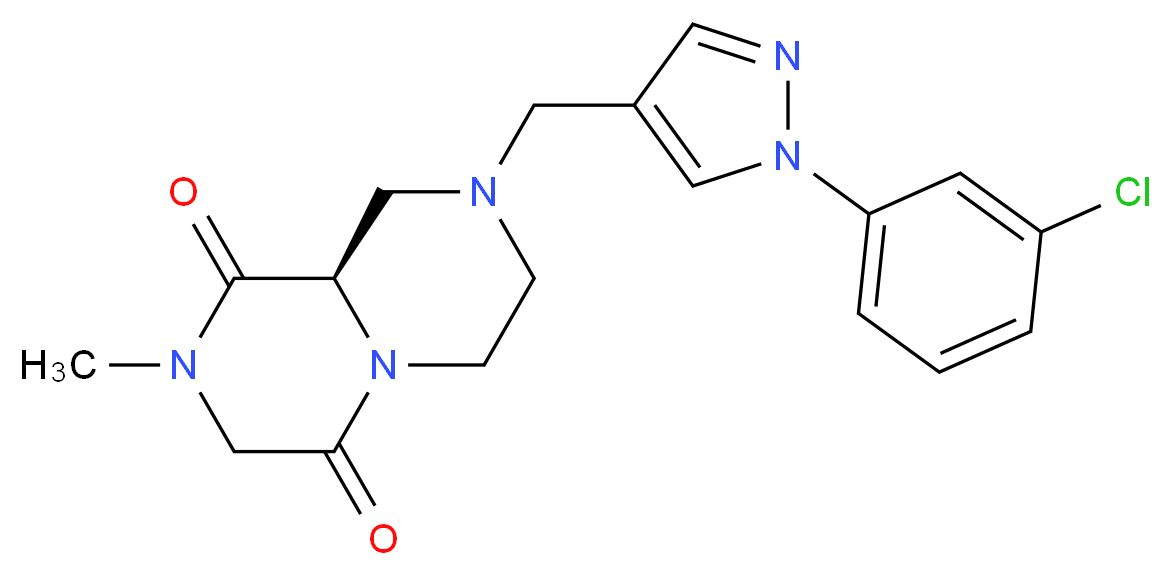 (9aR)-8-{[1-(3-chlorophenyl)-1H-pyrazol-4-yl]methyl}-2-methyltetrahydro-2H-pyrazino[1,2-a]pyrazine-1,4(3H,6H)-dione_分子结构_CAS_)