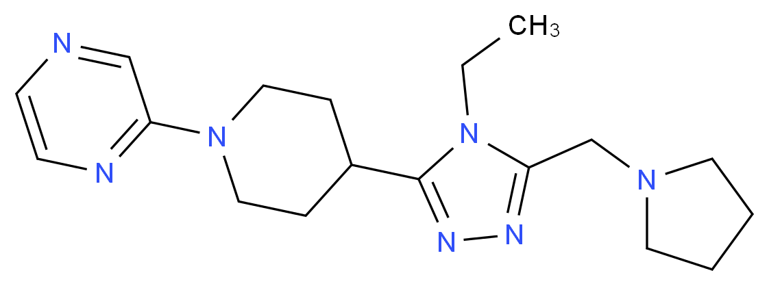 2-{4-[4-ethyl-5-(pyrrolidin-1-ylmethyl)-4H-1,2,4-triazol-3-yl]piperidin-1-yl}pyrazine_分子结构_CAS_)