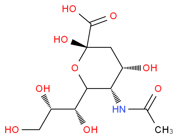 (2S,4S,5S)-5-acetamido-2,4-dihydroxy-6-[(1R,2S)-1,2,3-trihydroxypropyl]oxane-2-carboxylic acid_分子结构_CAS_131-48-6