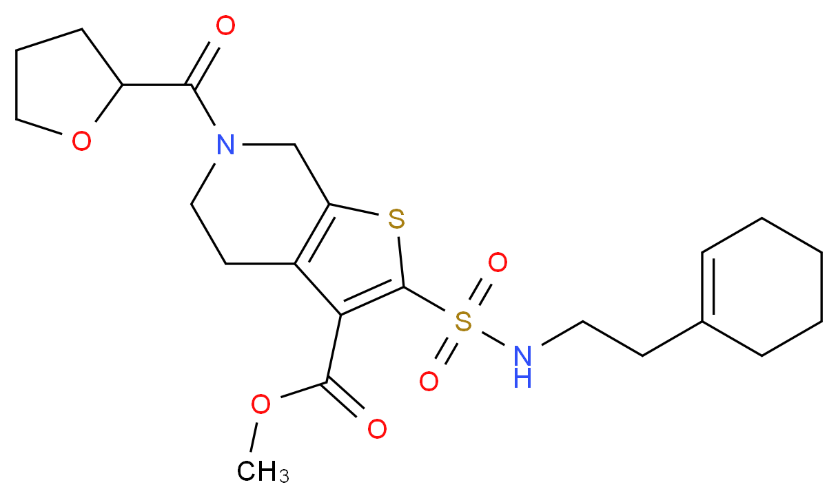 methyl 2-({[2-(1-cyclohexen-1-yl)ethyl]amino}sulfonyl)-6-(tetrahydro-2-furanylcarbonyl)-4,5,6,7-tetrahydrothieno[2,3-c]pyridine-3-carboxylate_分子结构_CAS_)