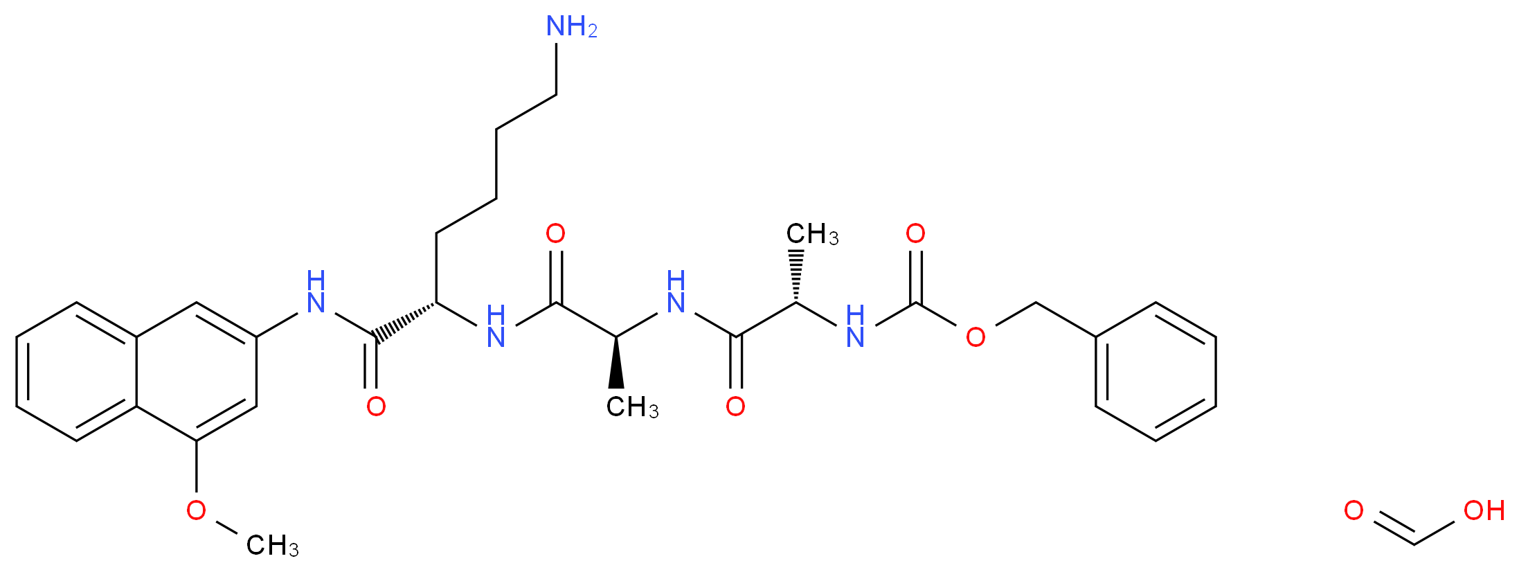 formic acid benzyl N-[(1S)-1-{[(1S)-1-{[(1S)-5-amino-1-[(4-methoxynaphthalen-2-yl)carbamoyl]pentyl]carbamoyl}ethyl]carbamoyl}ethyl]carbamate_分子结构_CAS_100900-14-9