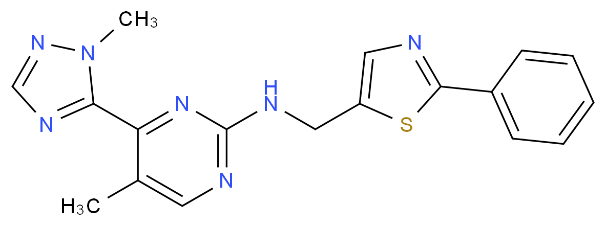 5-methyl-4-(1-methyl-1H-1,2,4-triazol-5-yl)-N-[(2-phenyl-1,3-thiazol-5-yl)methyl]pyrimidin-2-amine_分子结构_CAS_)