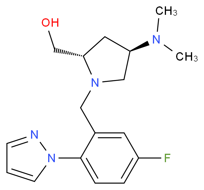 {(2S,4R)-4-(dimethylamino)-1-[5-fluoro-2-(1H-pyrazol-1-yl)benzyl]pyrrolidin-2-yl}methanol_分子结构_CAS_)