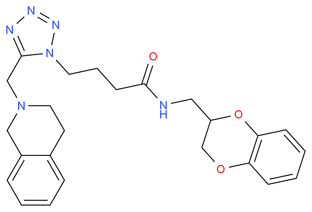 N-(2,3-dihydro-1,4-benzodioxin-2-ylmethyl)-4-[5-(3,4-dihydro-2(1H)-isoquinolinylmethyl)-1H-tetrazol-1-yl]butanamide_分子结构_CAS_)