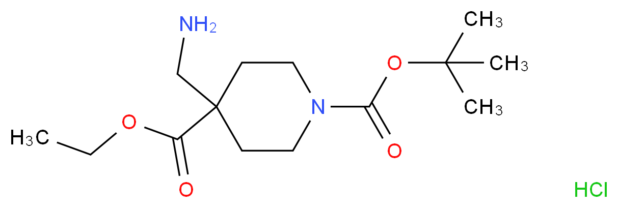 1-tert-Butyl 4-ethyl 4-(aminomethyl)-piperidine-1,4-dicarboxylate hydrochloride_分子结构_CAS_1016258-69-7)