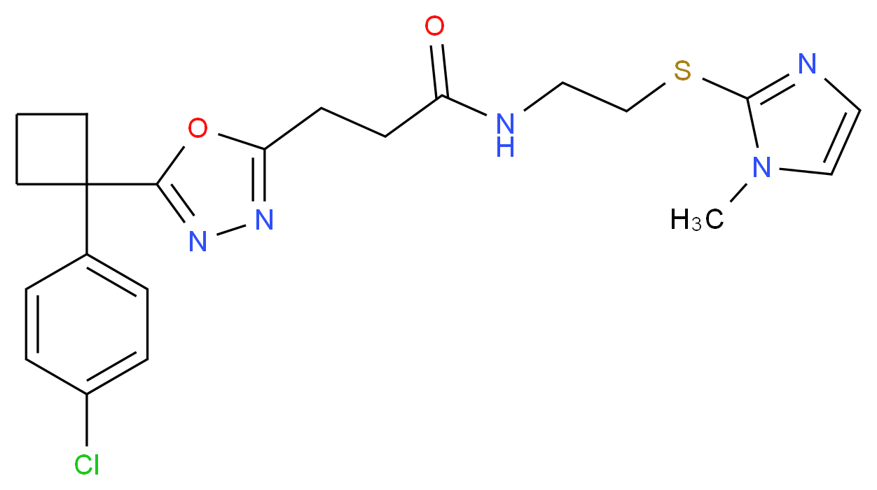 3-{5-[1-(4-chlorophenyl)cyclobutyl]-1,3,4-oxadiazol-2-yl}-N-{2-[(1-methyl-1H-imidazol-2-yl)thio]ethyl}propanamide_分子结构_CAS_)