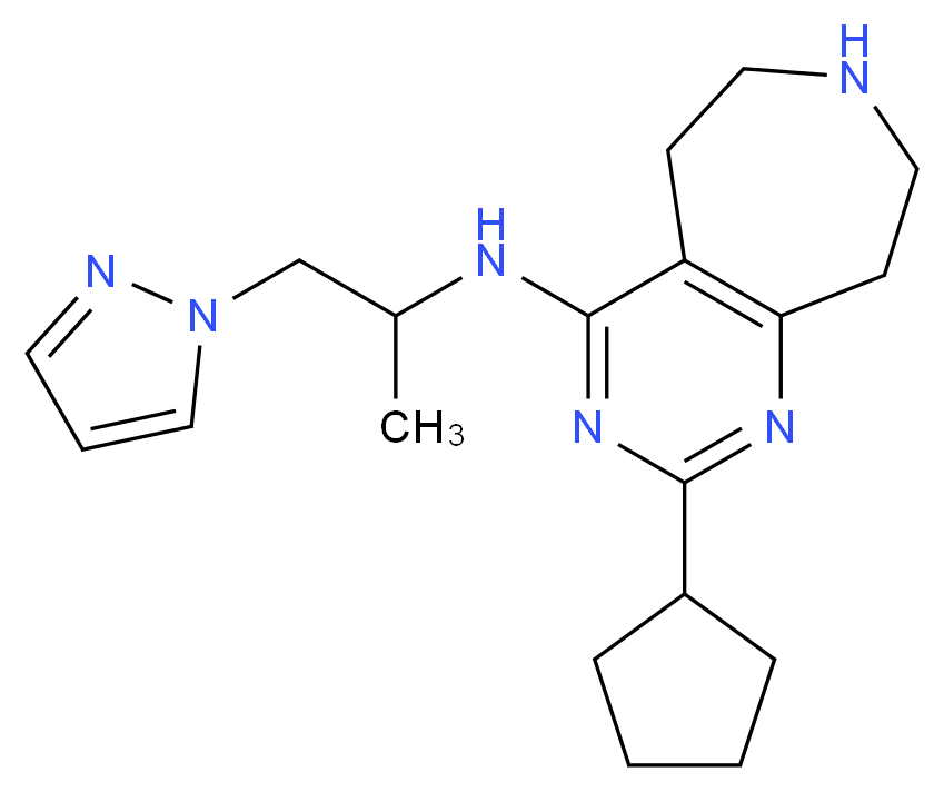 2-cyclopentyl-N-[1-methyl-2-(1H-pyrazol-1-yl)ethyl]-6,7,8,9-tetrahydro-5H-pyrimido[4,5-d]azepin-4-amine_分子结构_CAS_)