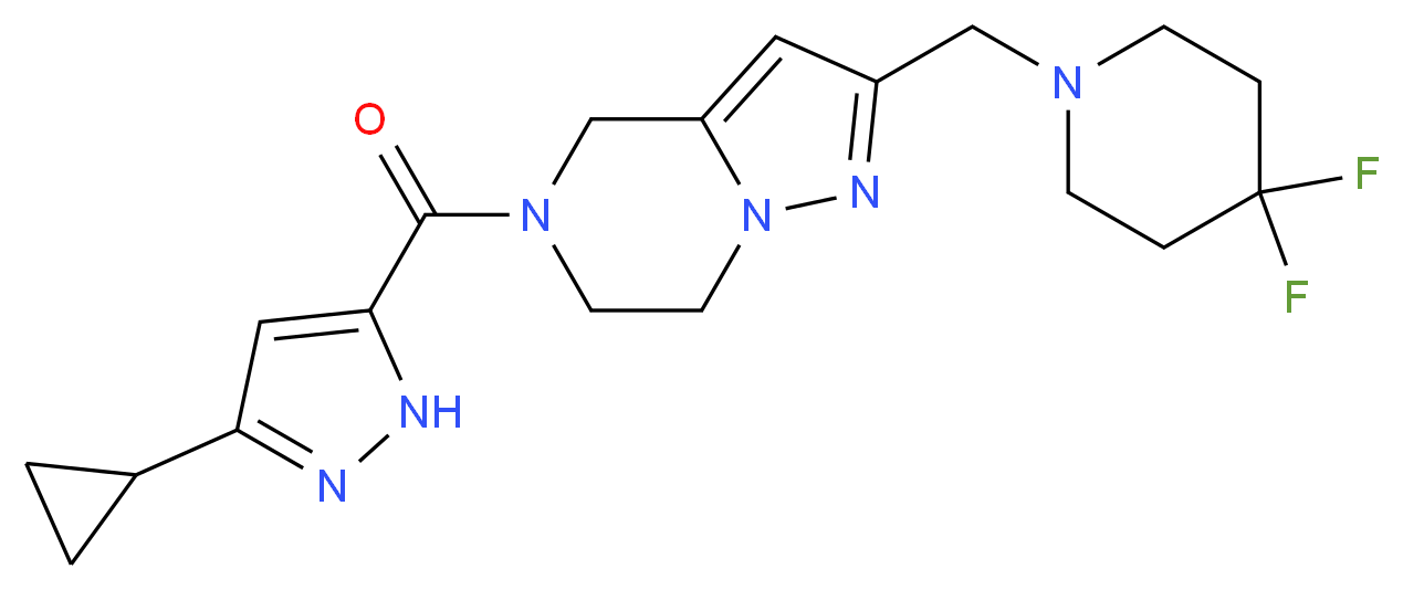 5-[(3-cyclopropyl-1H-pyrazol-5-yl)carbonyl]-2-[(4,4-difluoro-1-piperidinyl)methyl]-4,5,6,7-tetrahydropyrazolo[1,5-a]pyrazine_分子结构_CAS_)