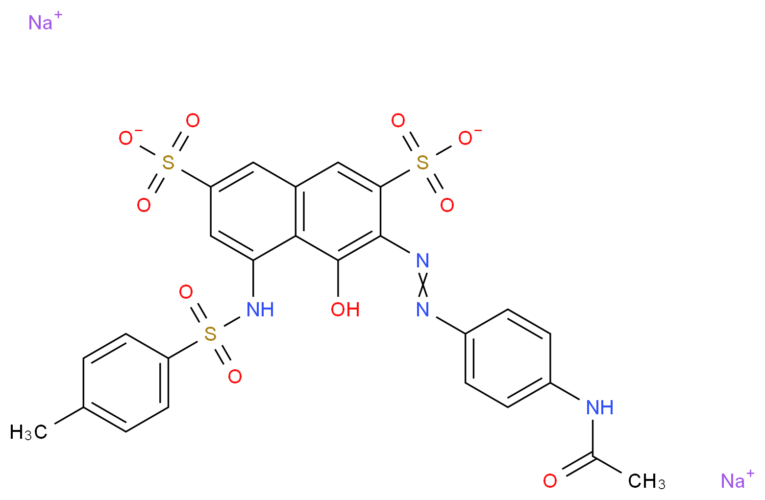 disodium 3-[2-(4-acetamidophenyl)diazen-1-yl]-4-hydroxy-5-(4-methylbenzenesulfonamido)naphthalene-2,7-disulfonate_分子结构_CAS_10130-48-0