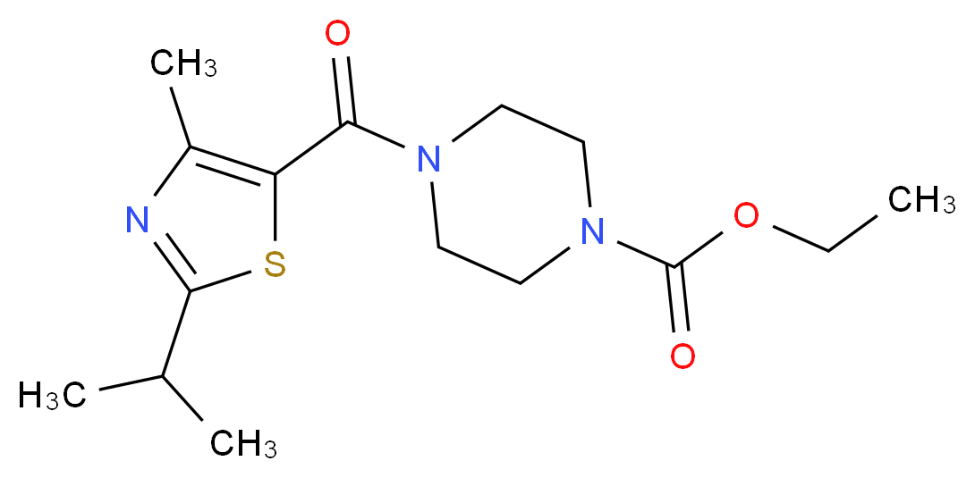 ethyl 4-[(2-isopropyl-4-methyl-1,3-thiazol-5-yl)carbonyl]-1-piperazinecarboxylate_分子结构_CAS_)