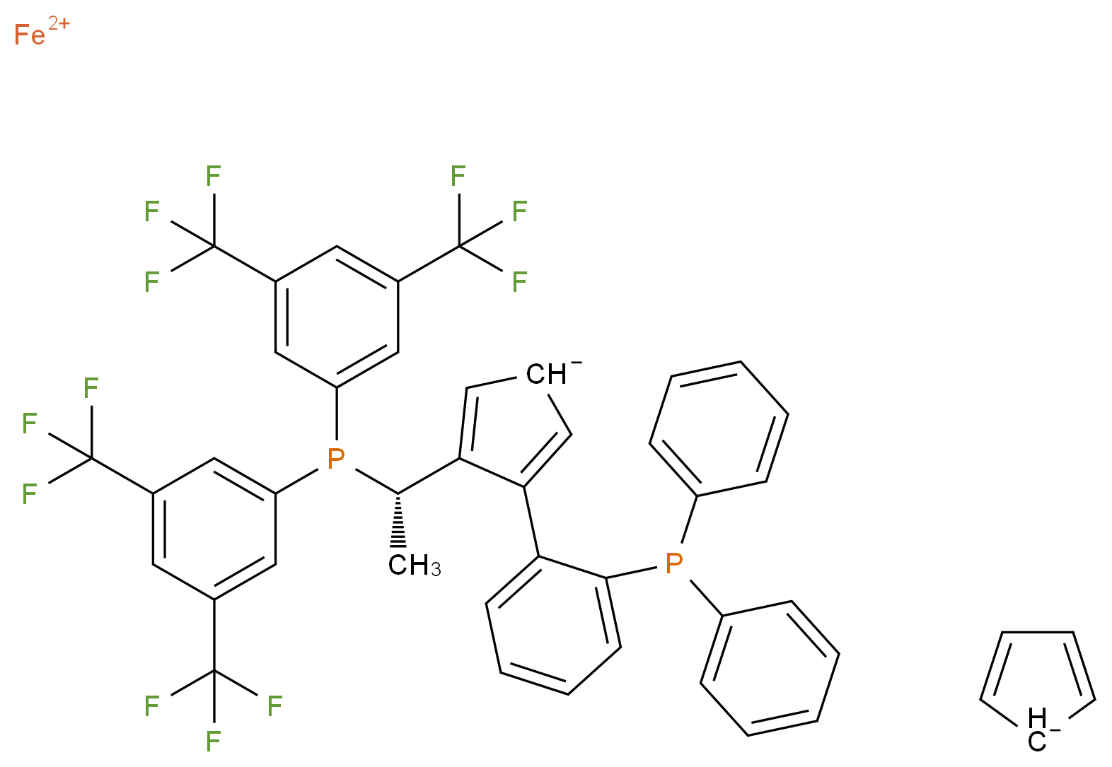 λ<sup>2</sup>-iron(2+) ion 3-[(1S)-1-{bis[3,5-bis(trifluoromethyl)phenyl]phosphanyl}ethyl]-4-[2-(diphenylphosphanyl)phenyl]cyclopenta-2,4-dien-1-ide cyclopenta-2,4-dien-1-ide_分子结构_CAS_387868-06-6