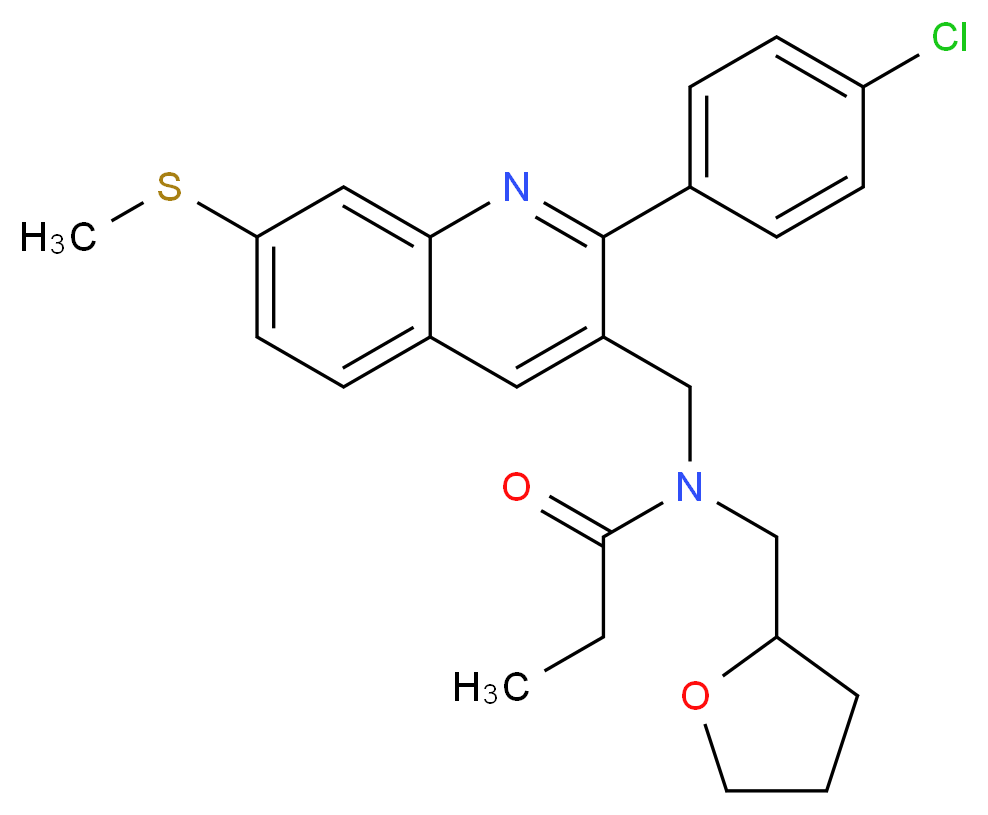N-{[2-(4-chlorophenyl)-7-(methylthio)-3-quinolinyl]methyl}-N-(tetrahydro-2-furanylmethyl)propanamide_分子结构_CAS_)