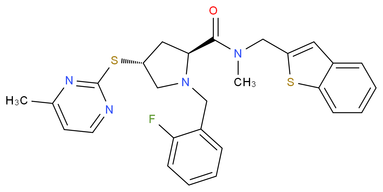 (4R)-N-(1-benzothien-2-ylmethyl)-1-(2-fluorobenzyl)-N-methyl-4-[(4-methyl-2-pyrimidinyl)thio]-L-prolinamide_分子结构_CAS_)